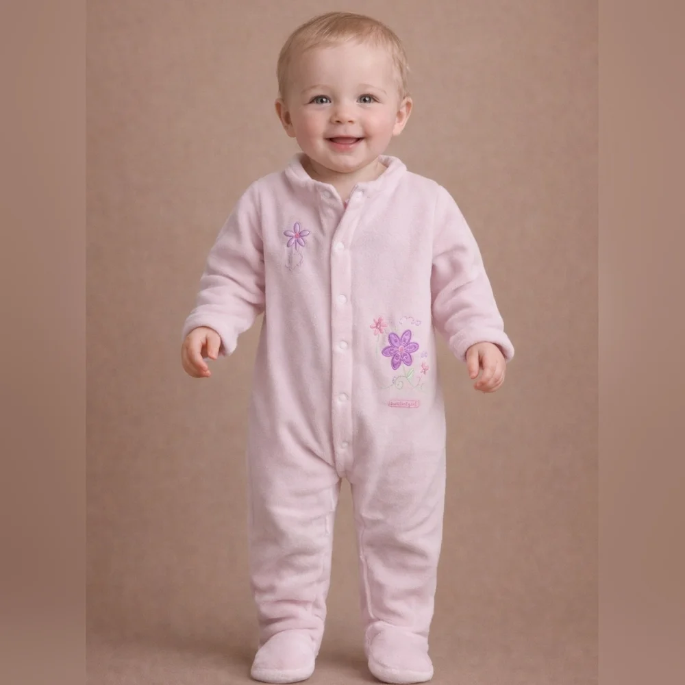 ⭐M4)  Carter’s Just One Year Pink Fleece Footed Sleeper 9M Floral Baby Girl